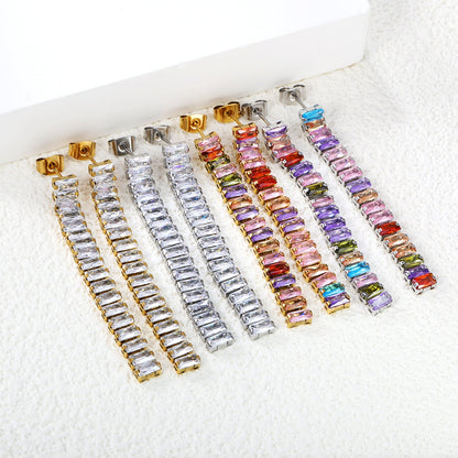 Earrings 5.83mm rectangle white/mixed color diamonds 5.5cm gold/steel color asonjewelry