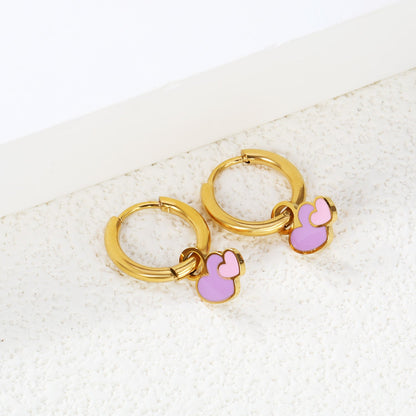2*10mm circle + 8.4*10mm big heart with pink and purple drop earrings gold color asonjewelry