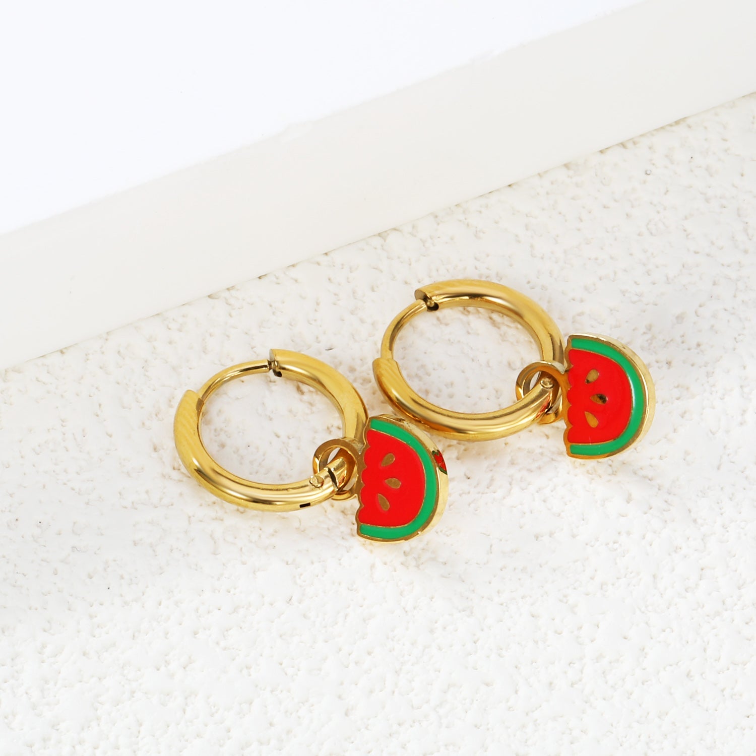 2*10mm circle + 9*10.6mm watermelon with red drop earrings gold color asonjewelry