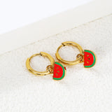 2*10mm circle + 9*10.6mm watermelon with red drop earrings gold color