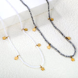 4.3*6mm pentagram accessories +2mm white/mineral black beads necklace 40+5cm+6mm round plate Gold color