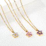 9.3mm five petal flower with round white/purple/pink zirconium pendant necklace 0.35 cross chain 45+5cm+6mm round plate
