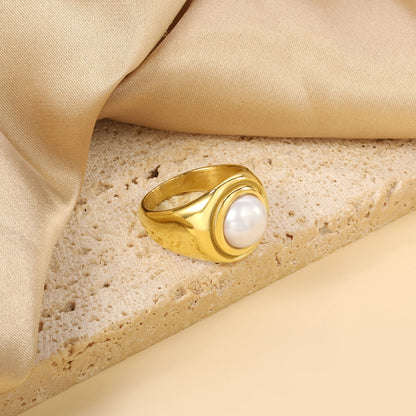 Cast Ring & Round White Pearl Ring asonjewelry