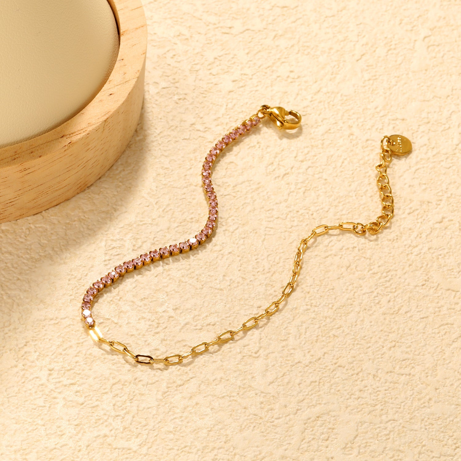 2mm white/black/purple/pink/light blue four-prong round zirconia 18+3cm+6mm round pendant bracelet, gold asonjewelry