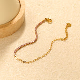 2mm white/black/purple/pink/light blue four-prong round zirconia 18+3cm+6mm round pendant bracelet, gold