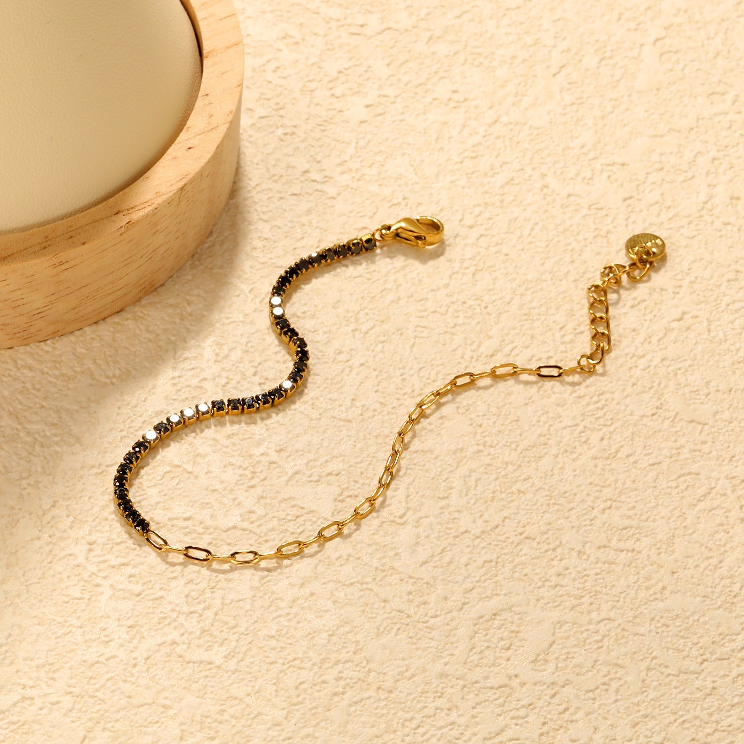 2mm white/black/purple/pink/light blue four-prong round zirconia 18+3cm+6mm round pendant bracelet, gold asonjewelry