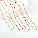 White/red/blue/mixed color dot drop glue necklace 0.4 cross chain 40+5cm+6mm round plate Gold color