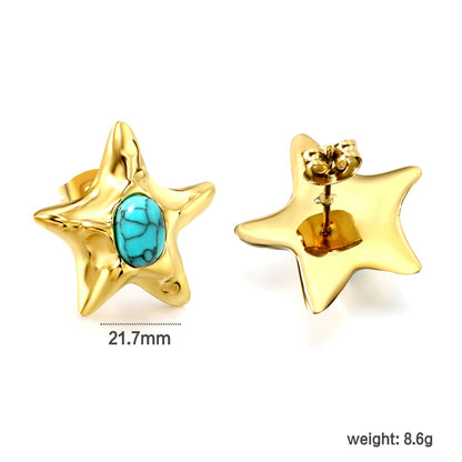 Starfish Pitted Faceted with Oval Blue Turquoise Earrings 21.7mm asonjewelry