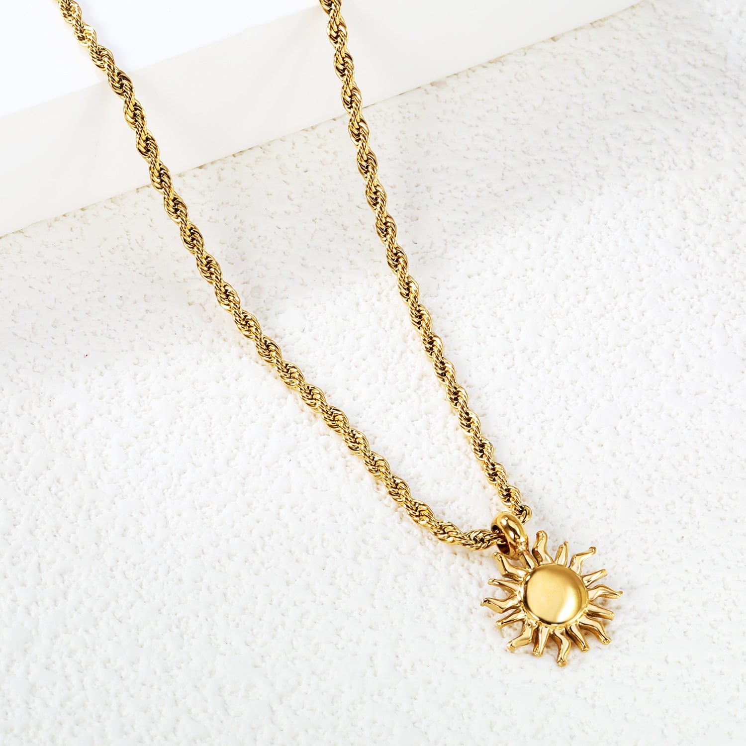 13*16.8mm Sun Pendant Necklace 40+5cm+6mm Round Plaque Gold Color asonjewelry