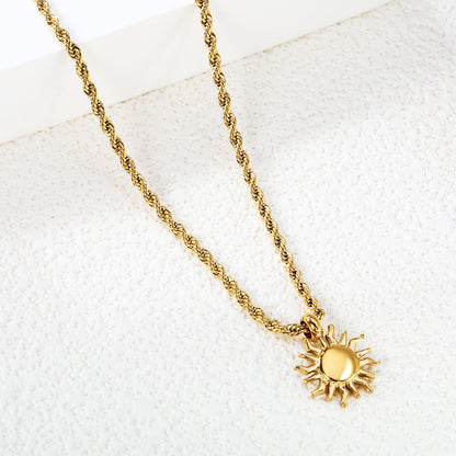 13*16.8mm Sun Pendant Necklace 40+5cm+6mm Round Plaque Gold Color asonjewelry