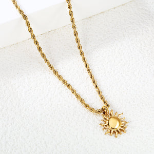 13*16.8mm Sun Pendant Necklace 40+5cm+6mm Round Plaque Gold Color