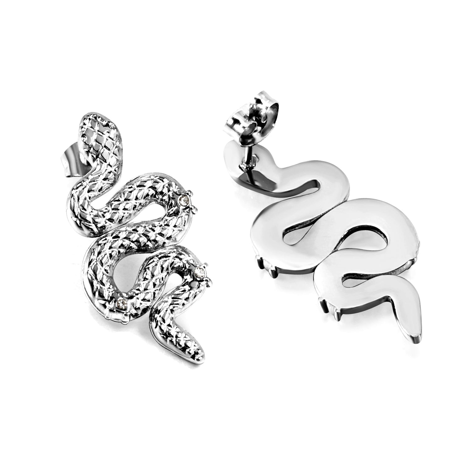 Snake with 3 White Diamonds Earrings 14.6*31.4mm asonjewelry