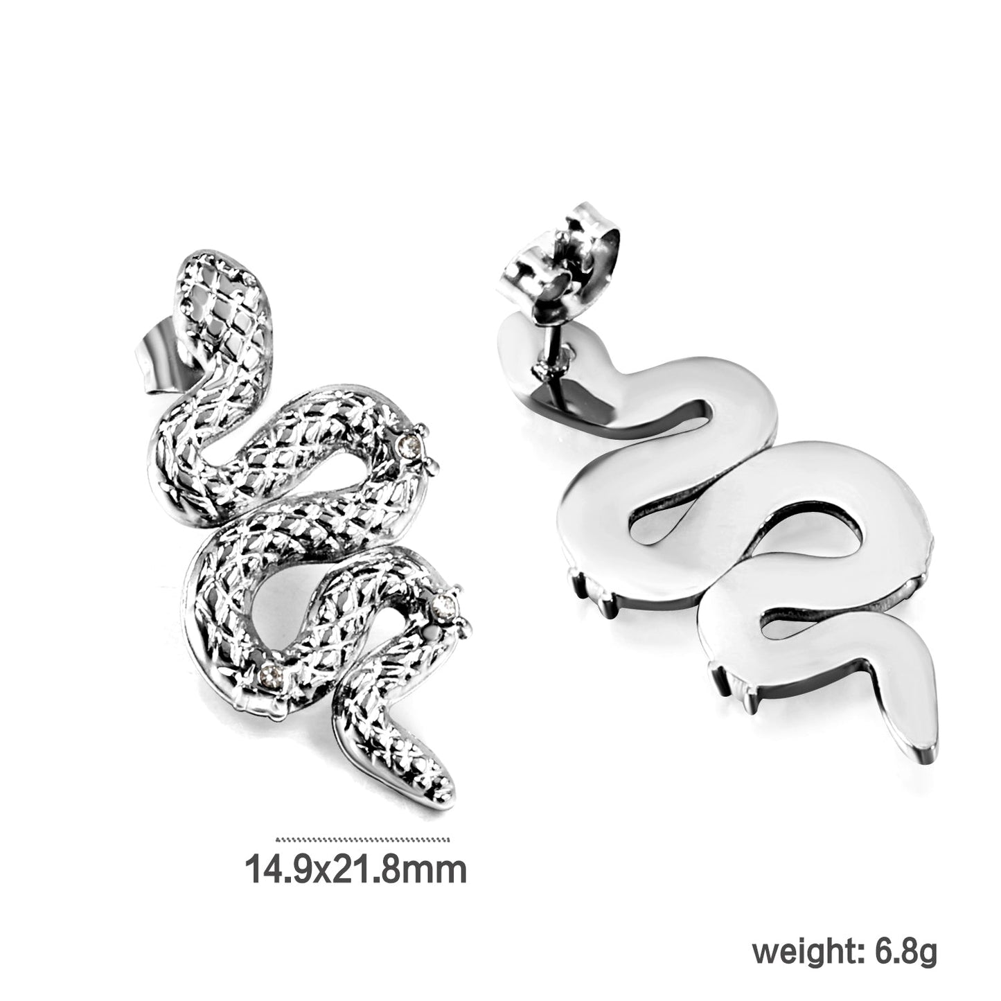 Snake with 3 White Diamonds Earrings 14.6*31.4mm asonjewelry