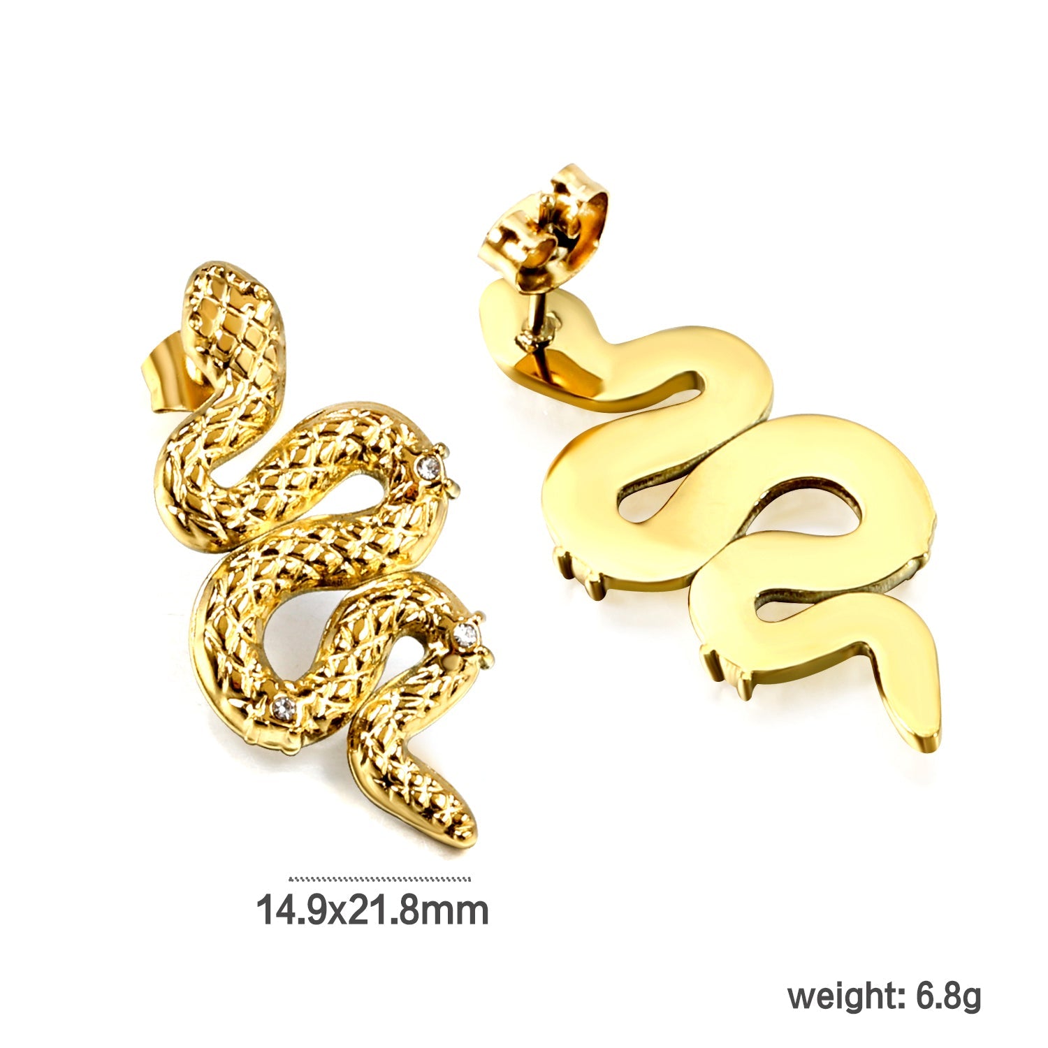 Snake with 3 White Diamonds Earrings 14.6*31.4mm asonjewelry