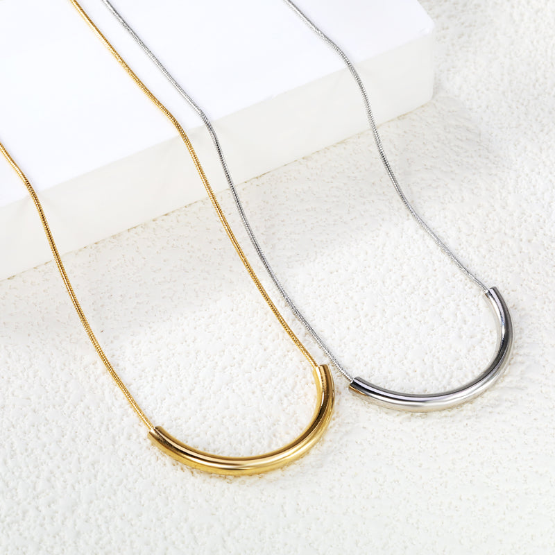 Wire 3*width 32*height 16.3mm flat U-shaped pendant necklace 40+5cm steel color/golden color
