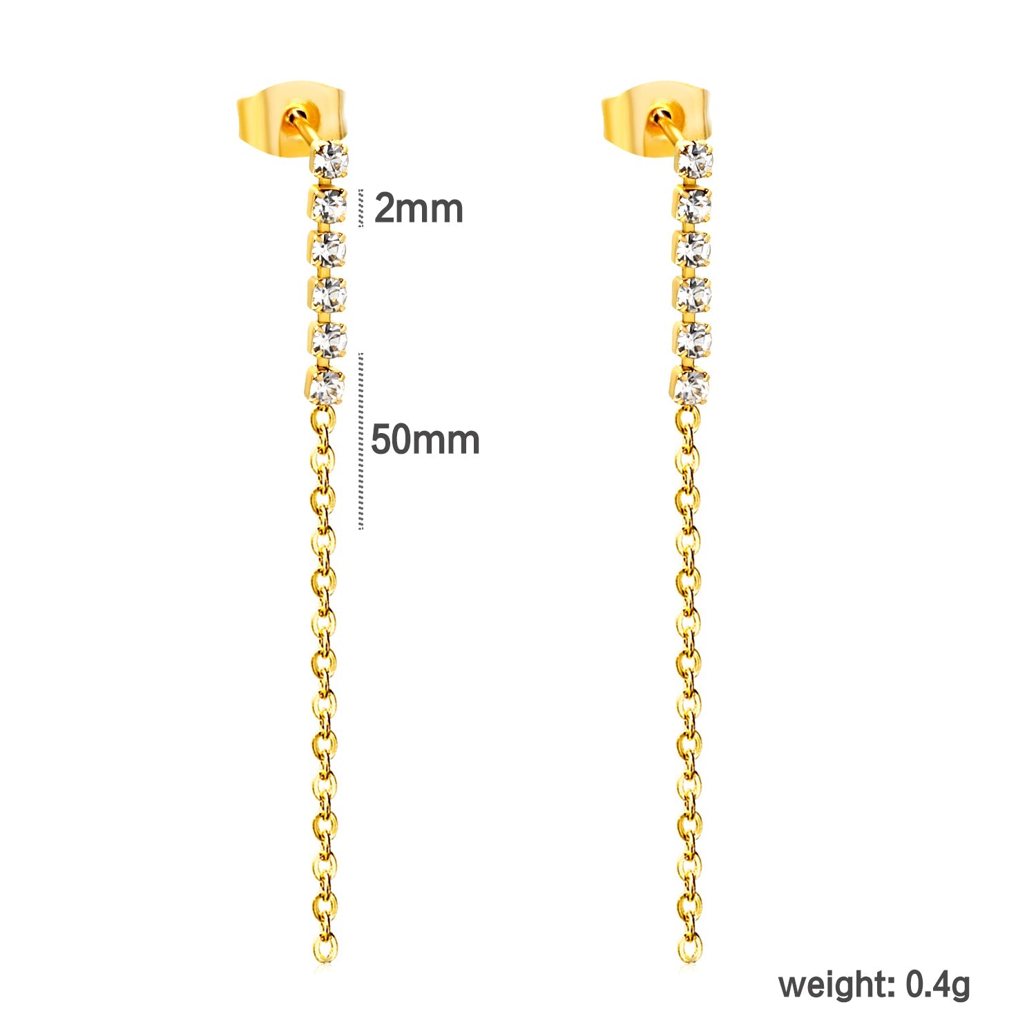 6 White Diamonds 2mm with Chain Earrings 50mm asonjewelry