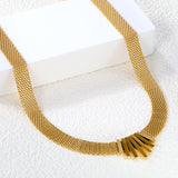 22*18mm black oil drop/golden long and short vertical bar accessories 8mm mesh chain necklace 40+5cm+6mm round plaque gold color