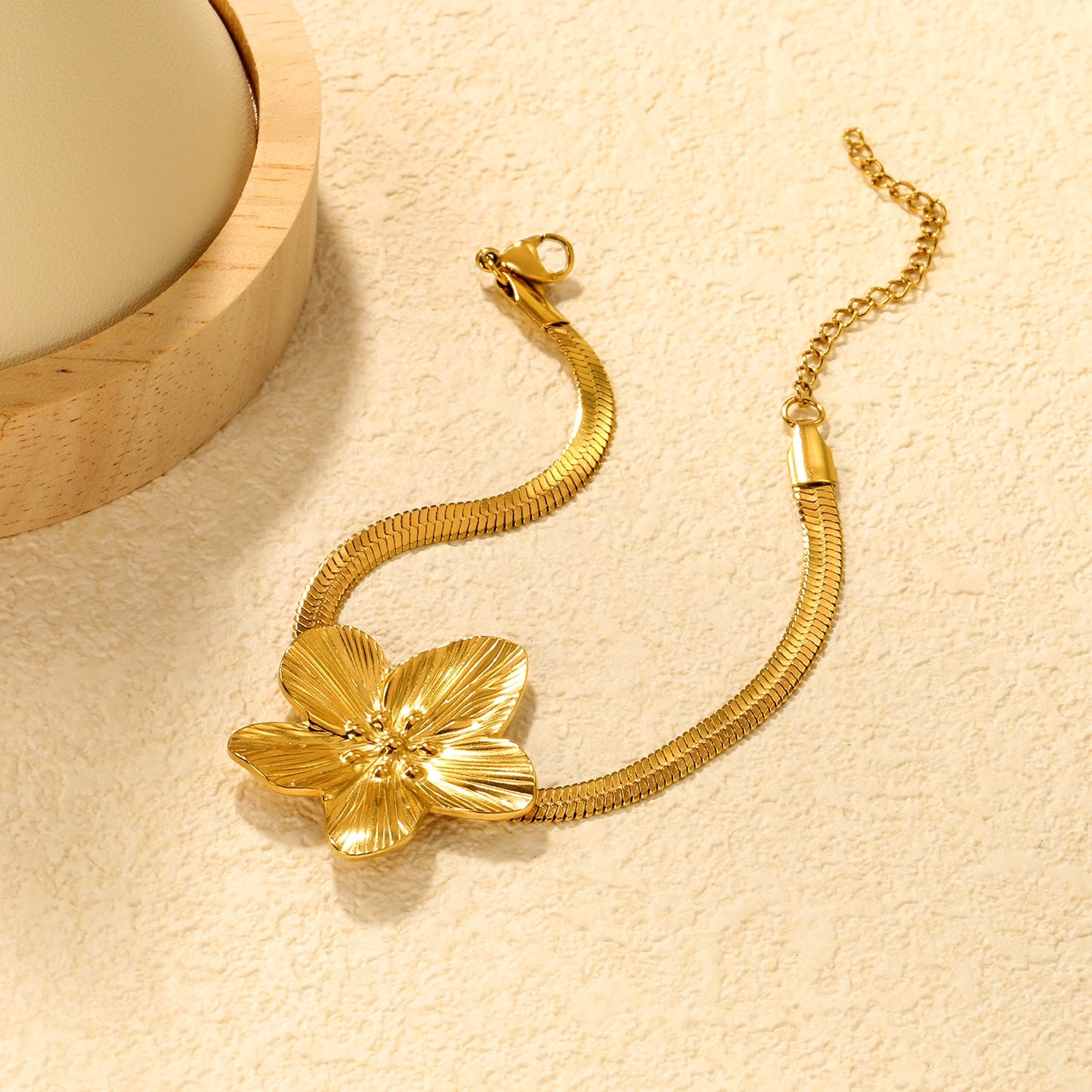 30.2 x 32.4 mm large flower pendant 4 mm snake chain 17 + 5 cm bracelet Steel color/gold color asonjewelry