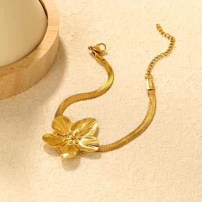 30.2 x 32.4 mm large flower pendant 4 mm snake chain 17 + 5 cm bracelet Steel color/gold color asonjewelry