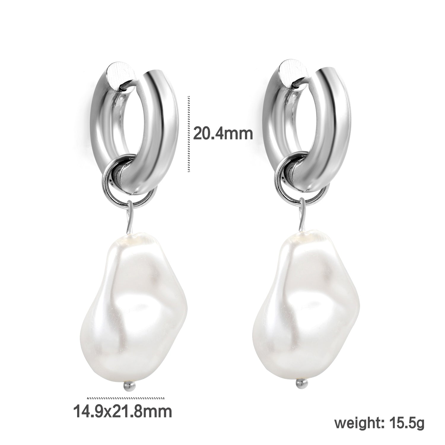 5*20.4mm Round with Shaped White Pearl Stud Earrings 14.9*21.8mm asonjewelry
