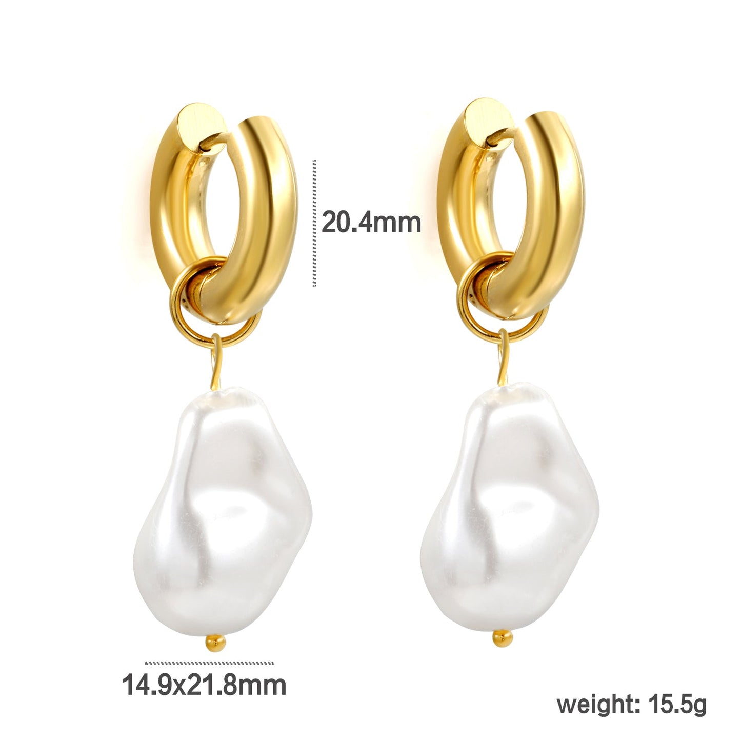 5*20.4mm Round with Shaped White Pearl Stud Earrings 14.9*21.8mm asonjewelry