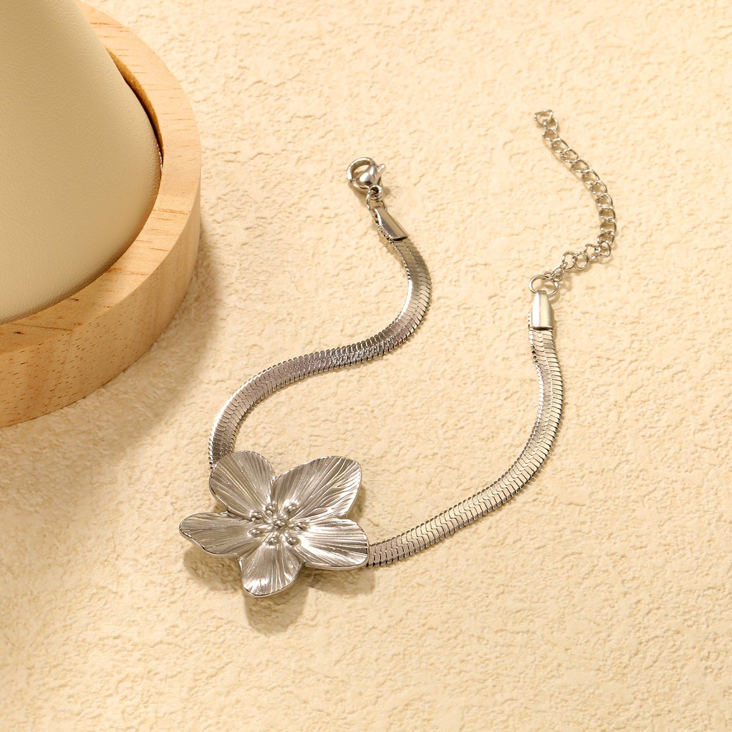 30.2 x 32.4 mm large flower pendant 4 mm snake chain 17 + 5 cm bracelet Steel color/gold color asonjewelry