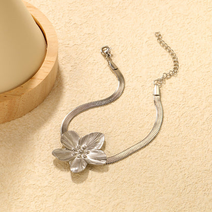 30.2 x 32.4 mm large flower pendant 4 mm snake chain 17 + 5 cm bracelet Steel color/gold color asonjewelry