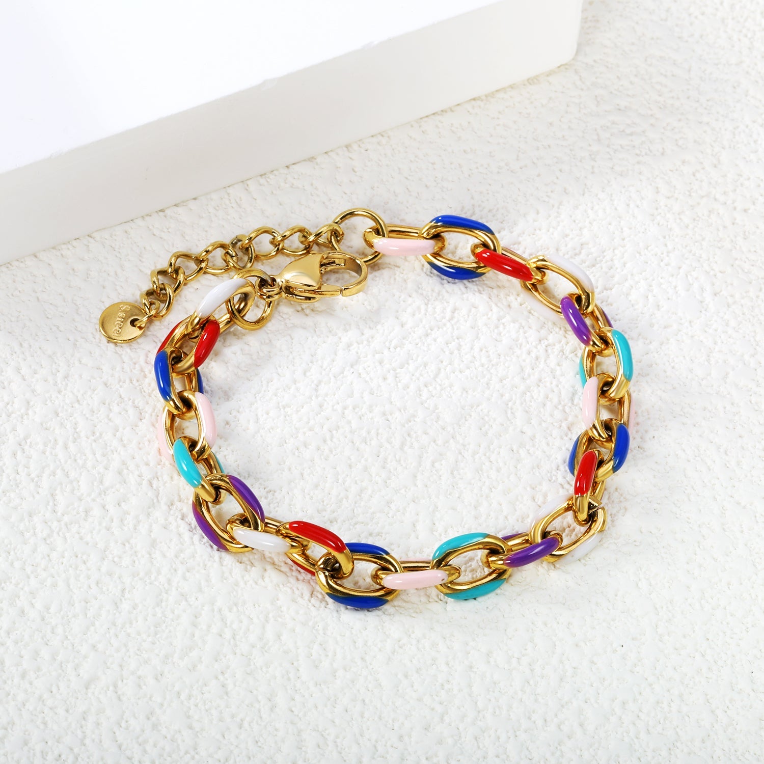 Thick 2*W7.7*H11mm Mixed Color Drops Accessories Buckle Bracelet 17+3+6mm Round Tail Plaque Golden asonjewelry