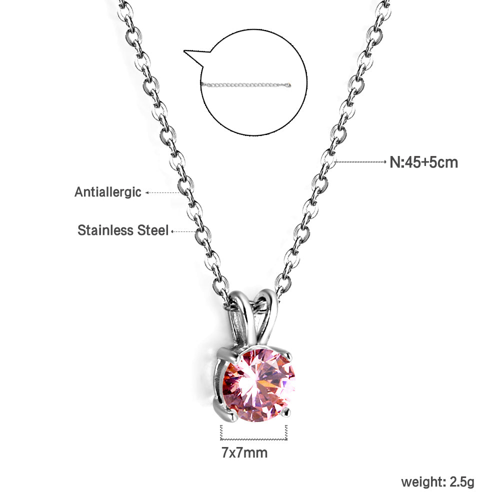 White & Red & Pink & Purple & Green Diamond Round Pendant Necklace 45cm asonjewelry
