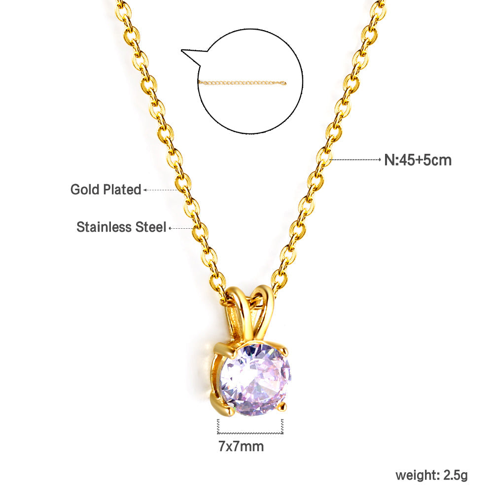 White & Red & Pink & Purple & Green Diamond Round Pendant Necklace 45cm asonjewelry