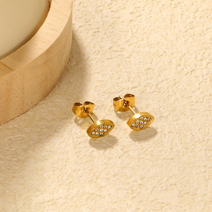 8.2*5mm leaf shaped earrings with white diamonds Gold color asonjewelry