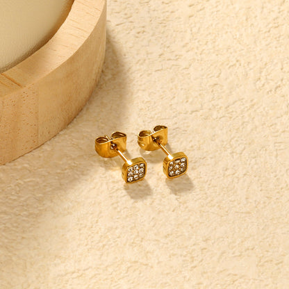 3PCS 5mm Geometric plain pin earrings with white diamonds steel color/golden color asonjewelry