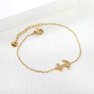 11*15.4mm Anchor CNC White Zirconium Accessories Bracelet 17+3cm+6mm Round End Plaque Gold Color