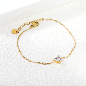 6*7mm Heart with White Zirconium Accessories Bracelet 17+3cm+6mm Round End Plaque Gold Color