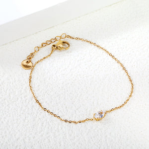 6*4mm oval with white zirconium bracelet 17+3cm+6mm round end tag gold color