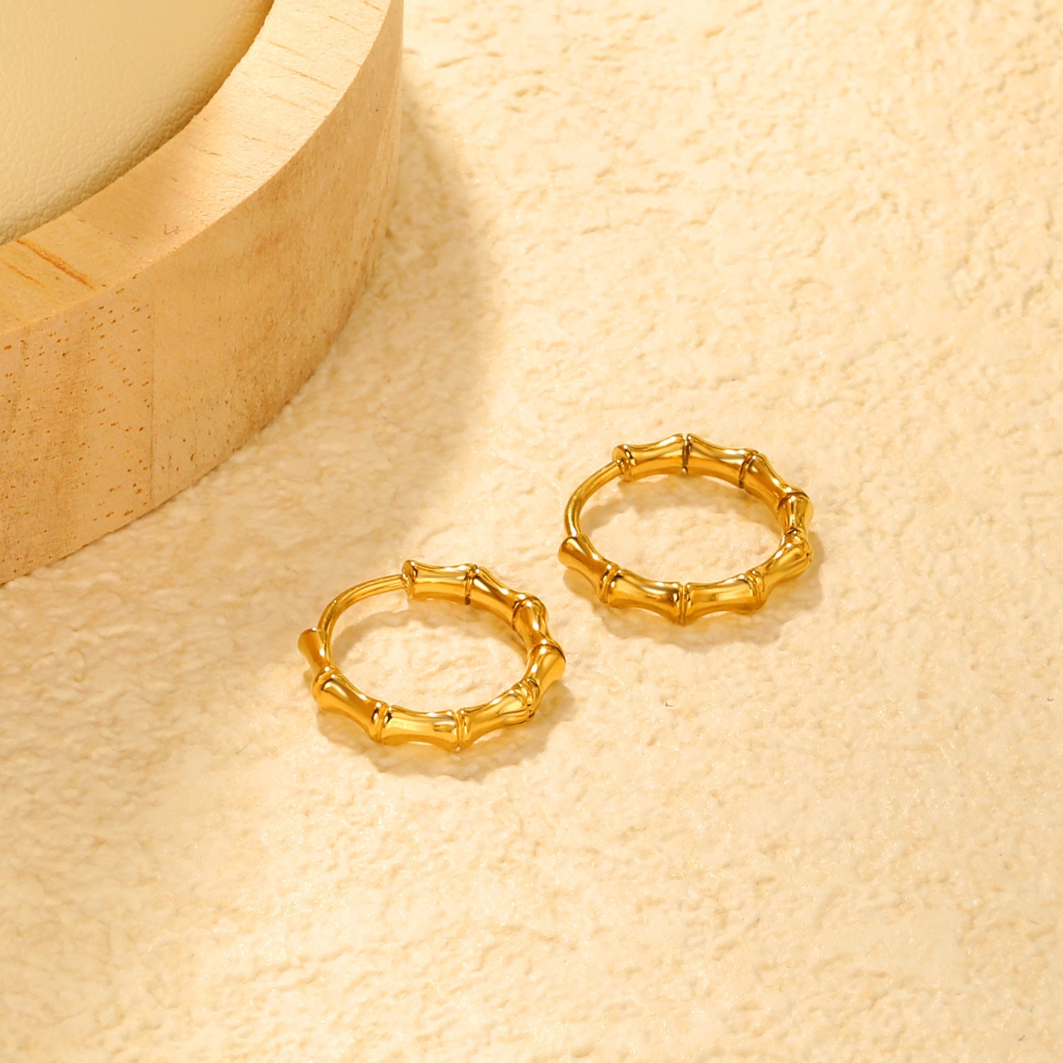 14*13.4mm glossy bamboo earrings gold color asonjewelry