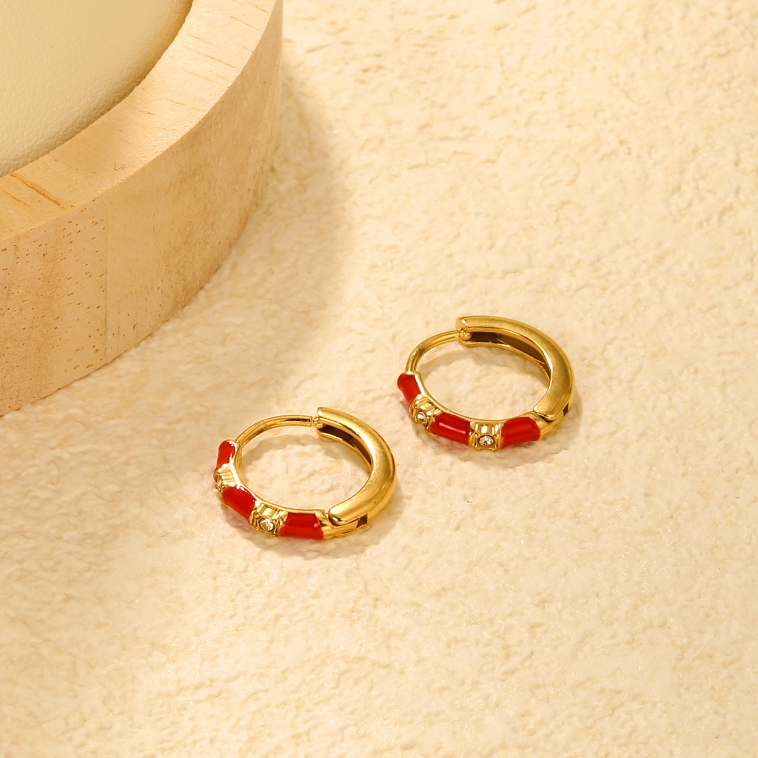 14*13.4mm red oil dripping white diamonds earrings gold color asonjewelry