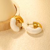 10.3*31.2mm C-shaped earrings with white/black/red oil drops Gold color