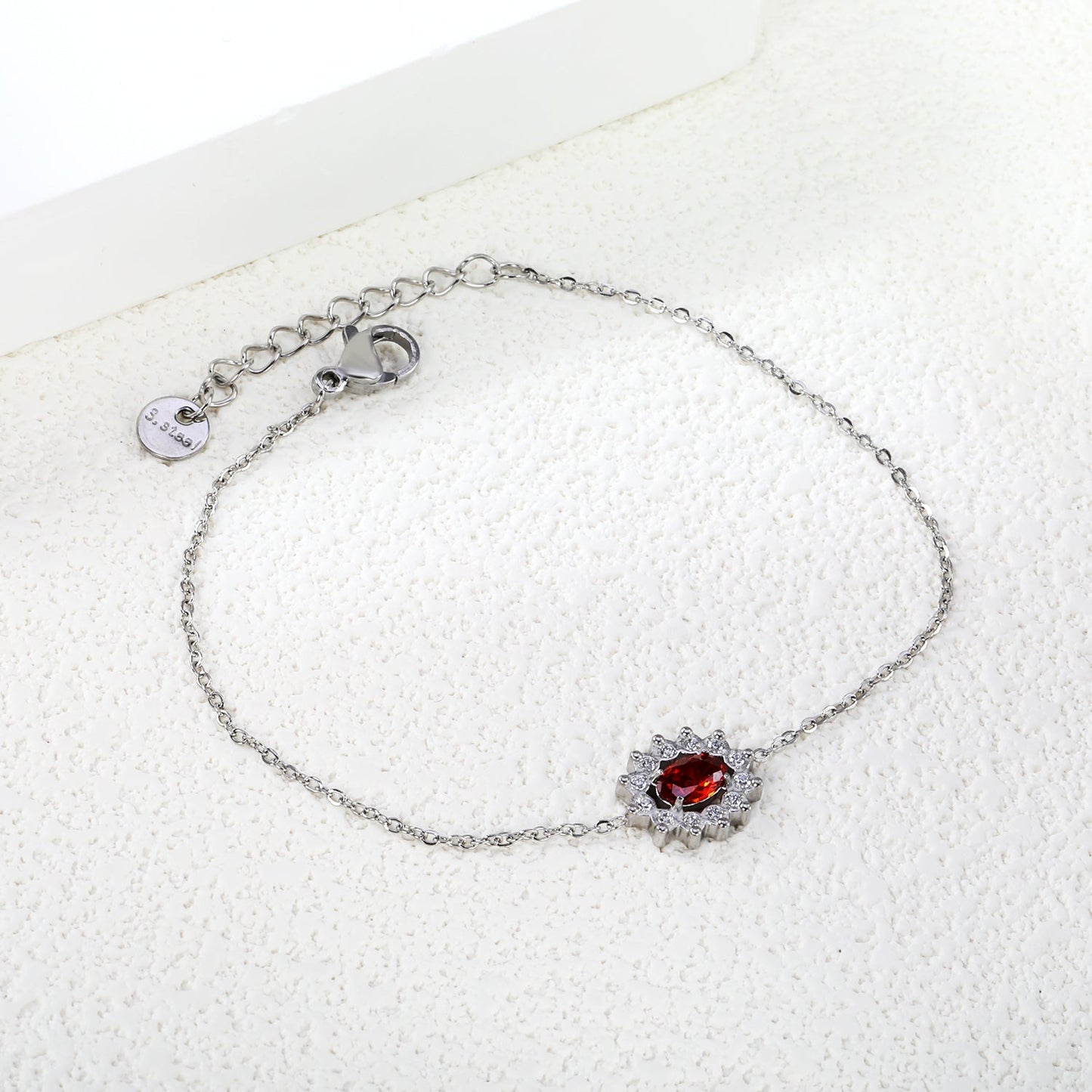 10.3*12.4mm Lace Oval with CNC White Zirconium Ring + Garnet Red Real Zirconium Accessories Bracelet 17+3cm+6mm Round End Plaque Steel/Golden asonjewelry