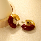 10.3*31.2mm C-shaped earrings with white/black/red oil drops Gold color