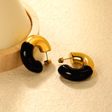 10.3*31.2mm C-shaped earrings with white/black/red oil drops Gold color