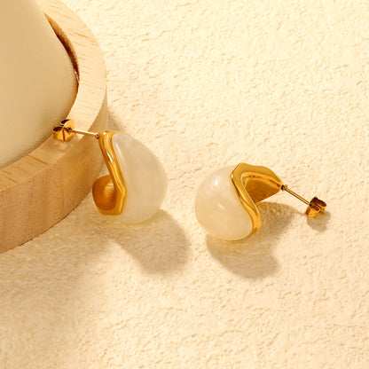 15.2*23.5mm semi-curved teardrop white/amber resin stud earrings gold color asonjewelry
