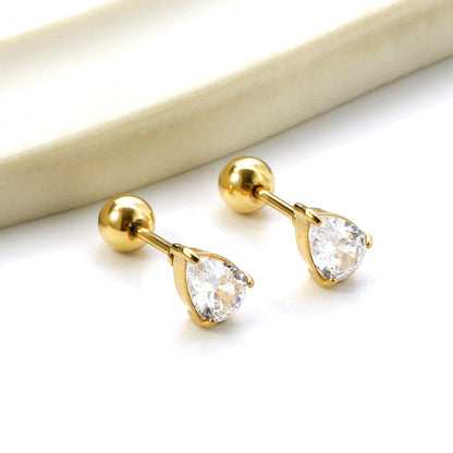 Steel ball screw-in drop earrings with white diamonds 4.8*6.8mm asonjewelry