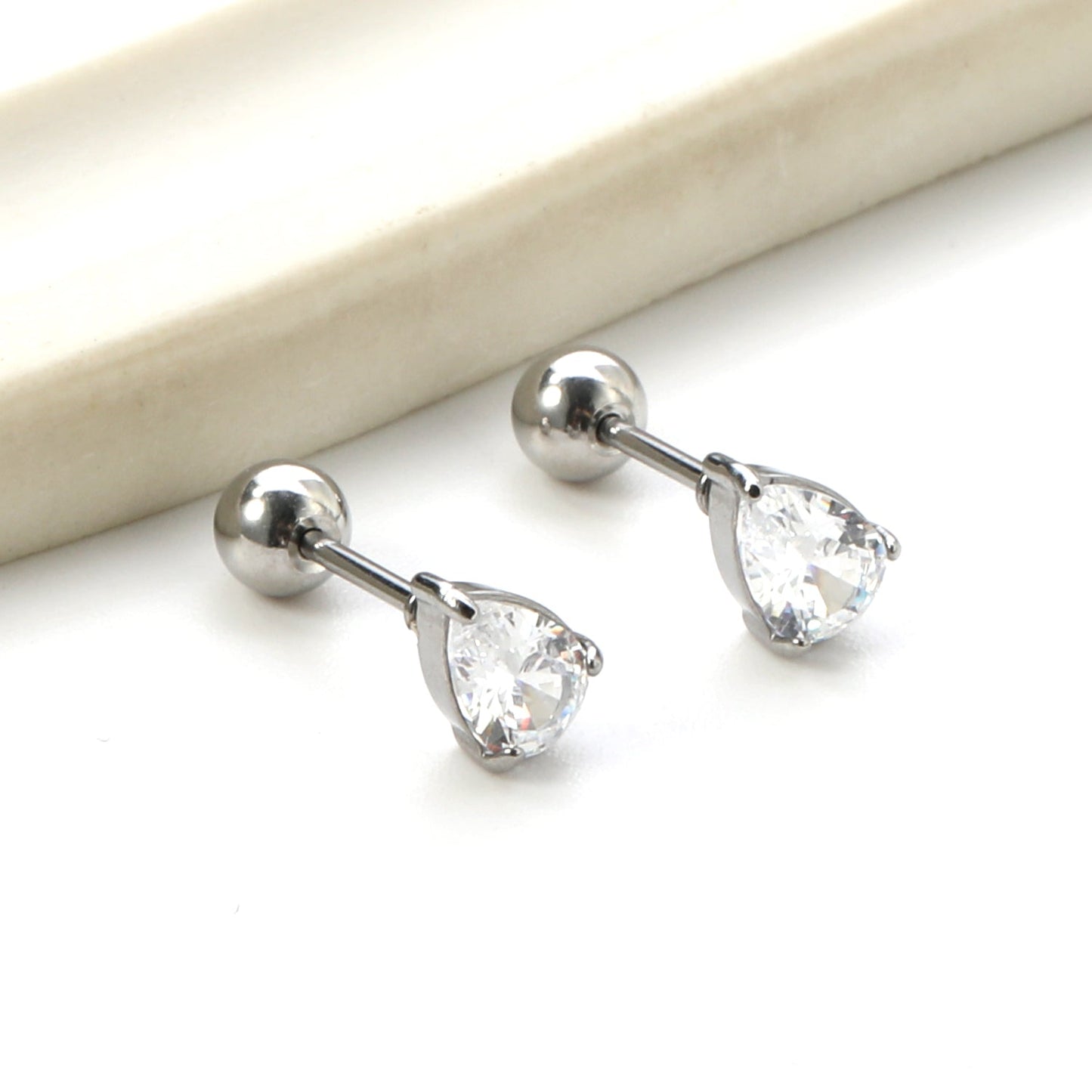 Steel ball screw-in drop earrings with white diamonds 4.8*6.8mm asonjewelry