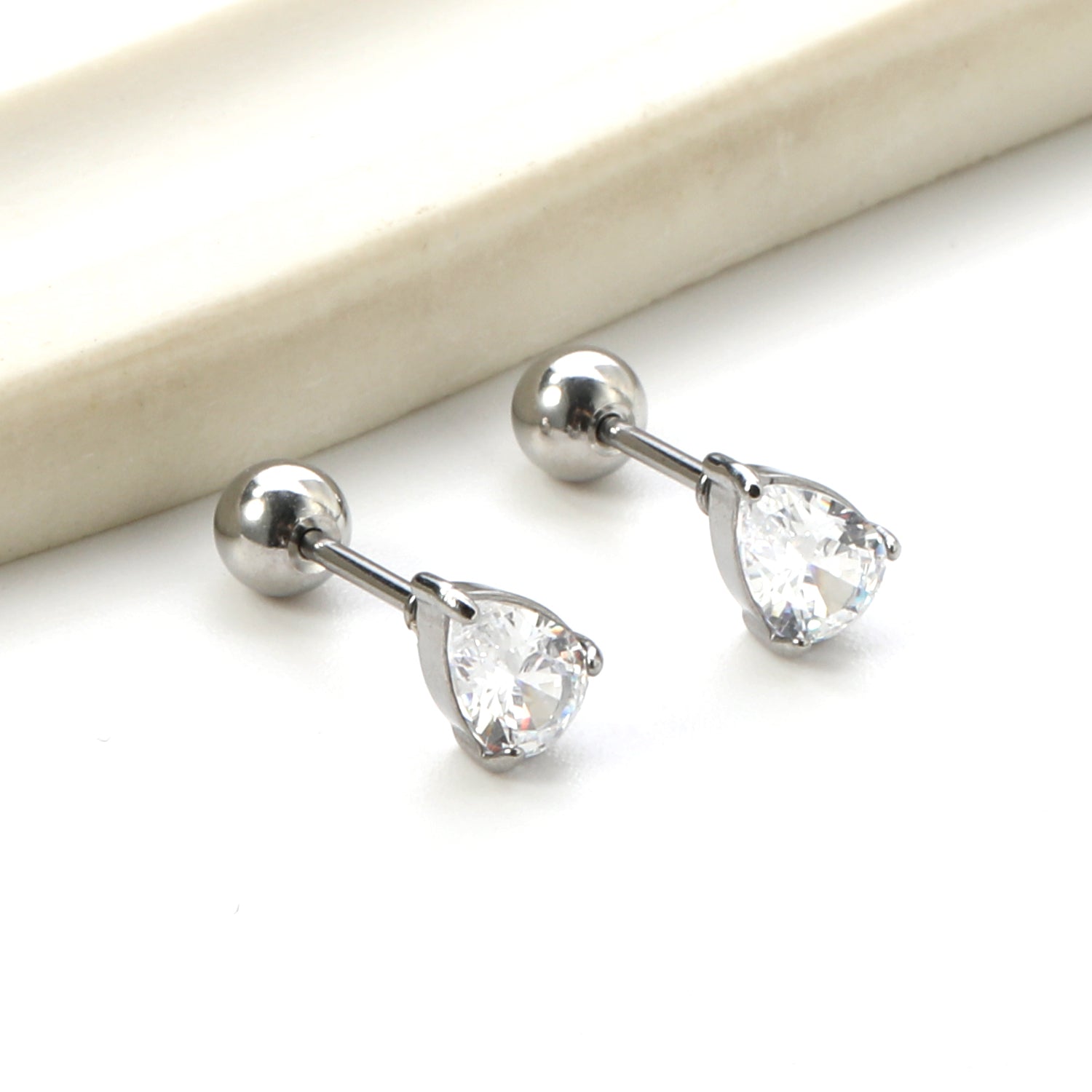Steel ball screw-in drop earrings with white diamonds 4.8*6.8mm asonjewelry