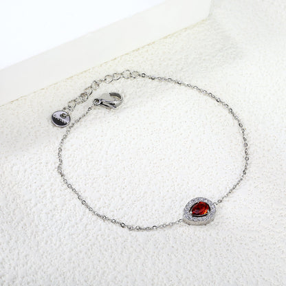 8.7*11mm Round with CNC White Zirconium Ring + Garnet Red Real Zirconium Accessories Bracelet 17+3cm+6mm Round End Plaque Steel/Golden asonjewelry