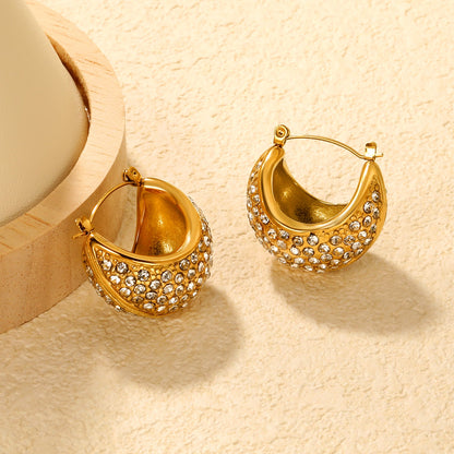 25*21mm boat-shaped earrings with white diamonds Gold color asonjewelry