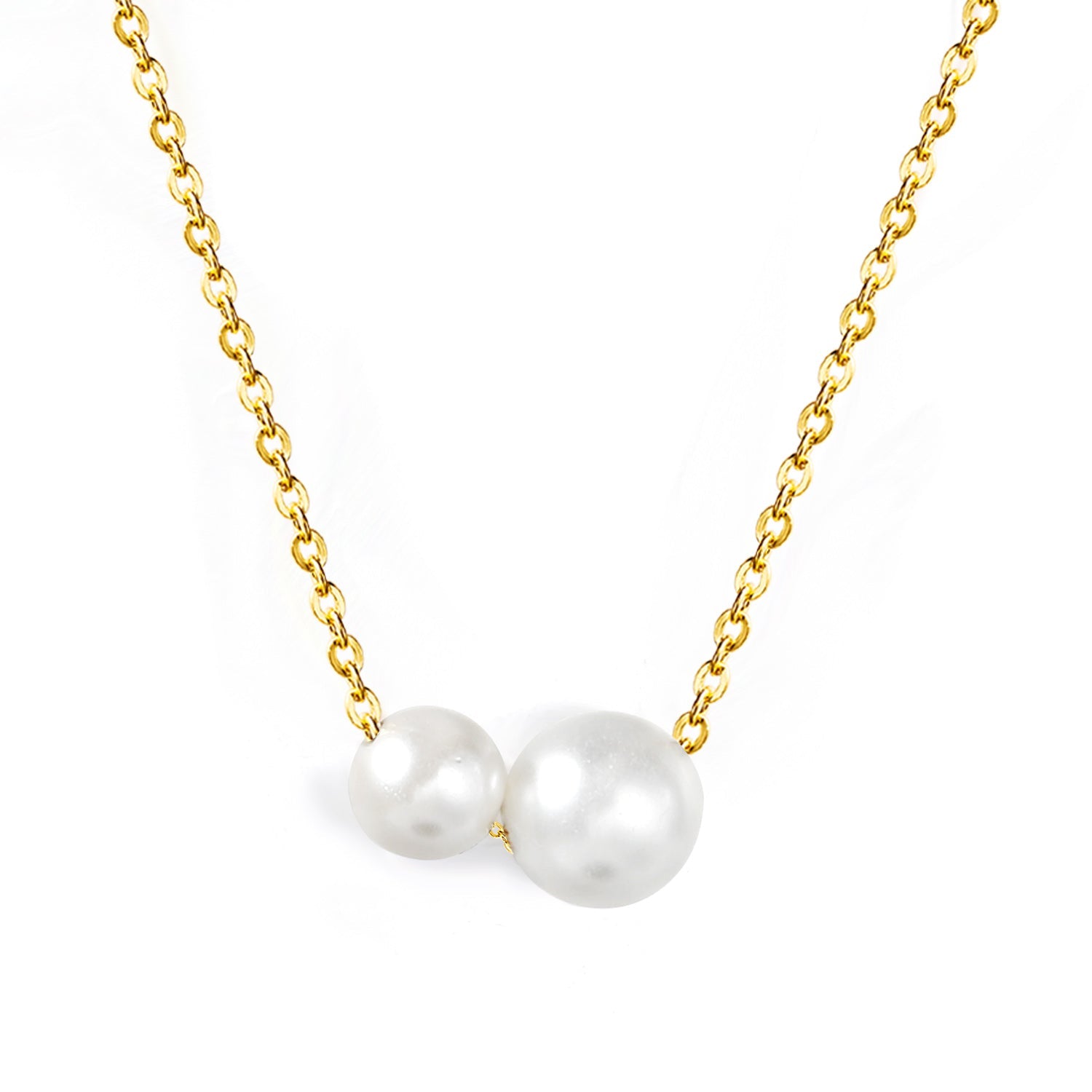 2 large and small white pearls 6.4+8mm necklace 44+5cm asonjewelry