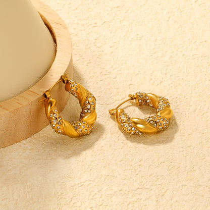 24.4*21.4mm irregular rattan U-shaped earrings with white diamonds/emerald diamonds sticking Gold color asonjewelry