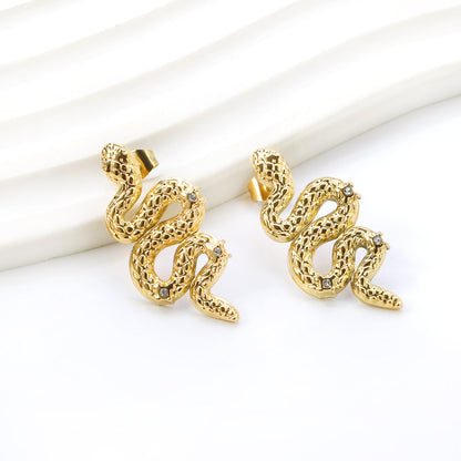 Snake with 3 White Diamonds Earrings 14.6*31.4mm asonjewelry